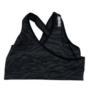 Gymshark Adapt Animal Seamless Sports Bra in a black animal print Zebra Pattern
